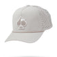 Perforated rope hat in bone color with a stylish design and adjustable strap.