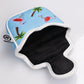 Dancing Flamingos mallet putter cover in an open position, featuring a vibrant pink flamingo design on a black background.