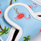 Dancing Flamingos mallet putter cover featuring vibrant pink flamingo designs on a black background.