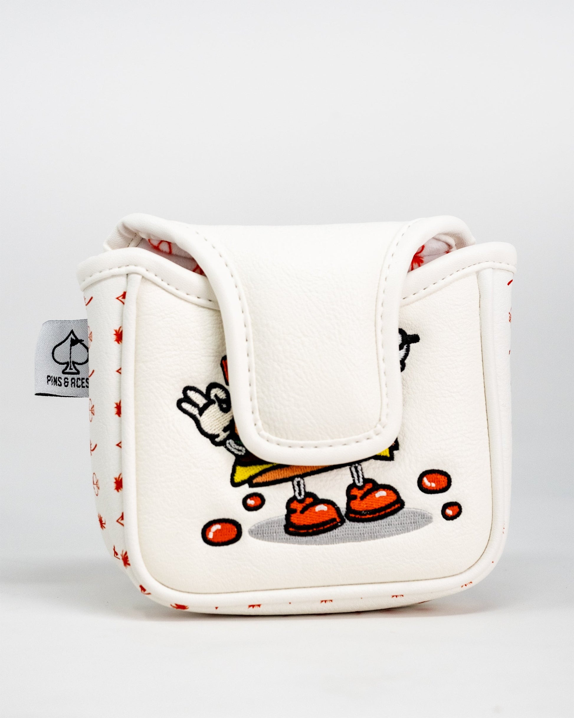 In-N-Ace mallet putter cover featuring a vibrant fast-food inspired design, showcasing a colorful burger motif on a durable fabric.