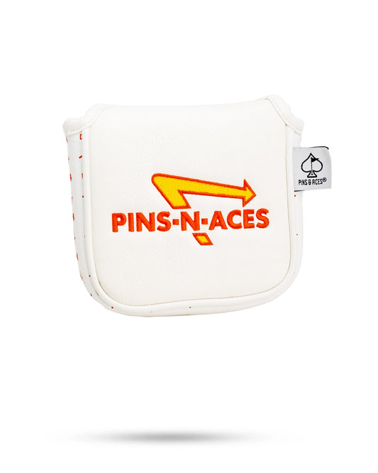 In-N-Ace Mallet Putter Cover featuring a vibrant fast food design with burgers and fries, ideal for protecting golf putters.