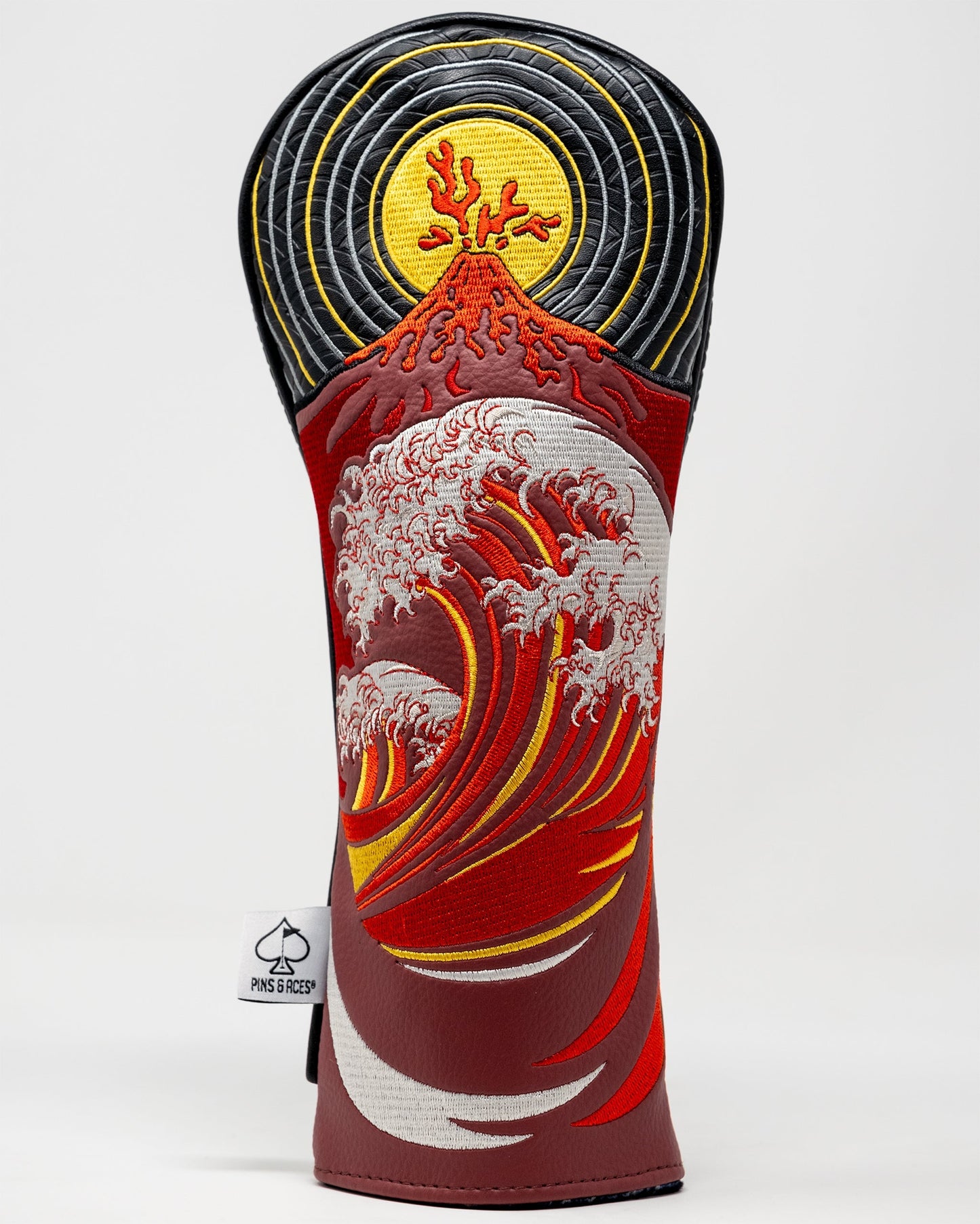 Fire & Fury Fairway Cover featuring a vibrant flame design with a sleek, protective fit for golf clubs.