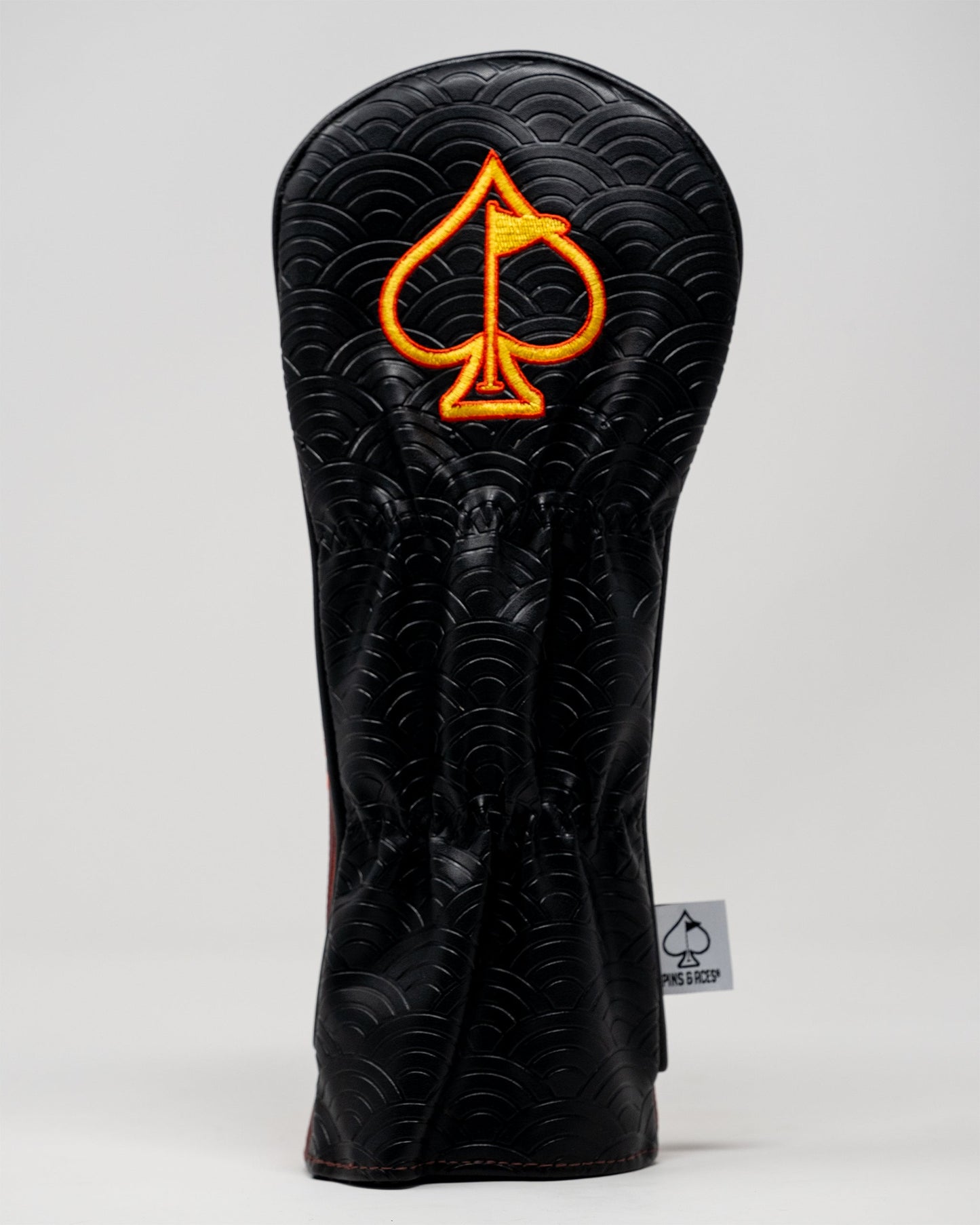 Fire & Fury fairway cover featuring vibrant fire wave design, designed to protect golf clubs while adding a stylish, bold look to your golf gear.