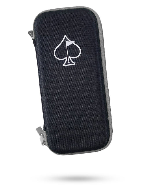 Black glove and accessory caddie with a white spade logo, designed for organizing golf gloves and small accessories.