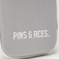 Gray glove and accessory caddie featuring the Pins & Aces logo, designed for organized storage and easy access.