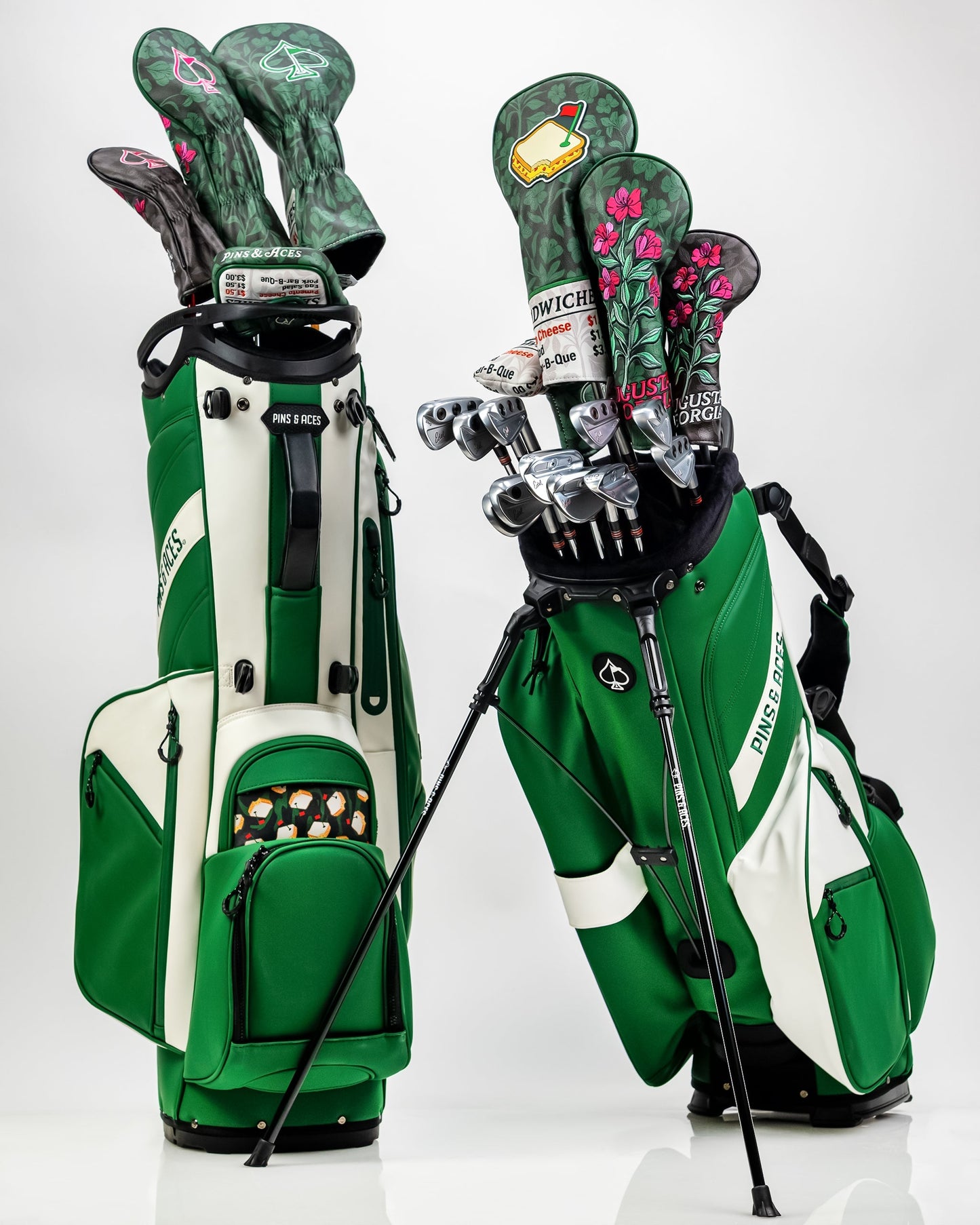 Hibiscus Bloom hybrid golf club cover set, featuring vibrant floral design on front and back.