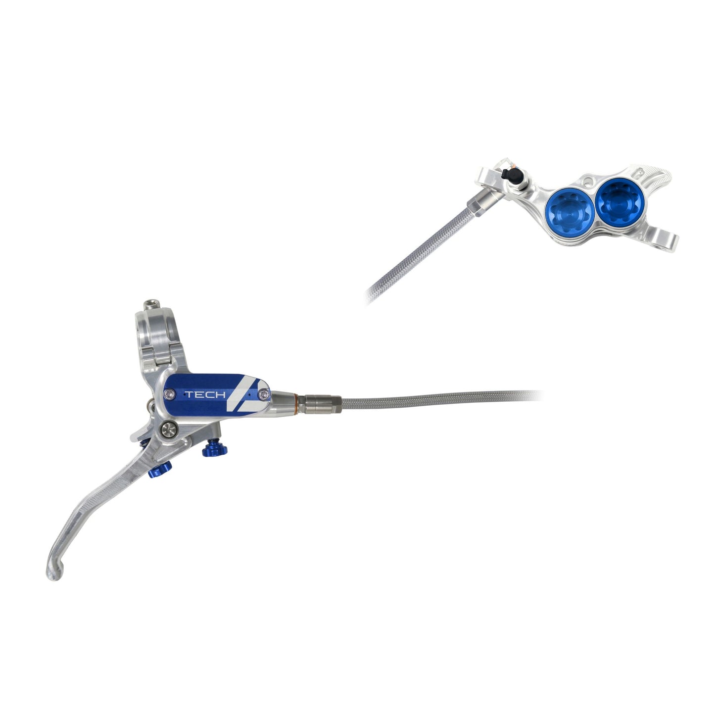 HOPE BRAKE TECH 4 E4 BRAIDED NO ROTOR SILVER/BLUE R/H