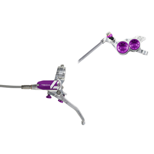 HOPE BRAKE TECH 4 V4 BRAIDED NO ROTOR SILVER/PURPLE L/H