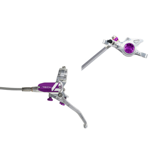 HOPE BRAKE TECH 4 X2 NO ROTOR-SILVER-PURPLE-BRAIDED-L-H