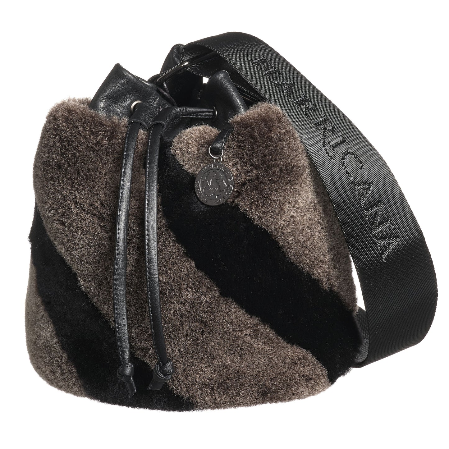 GABBIE S - LEATHER DRAW CORD POUCH BAG W SHEARLING