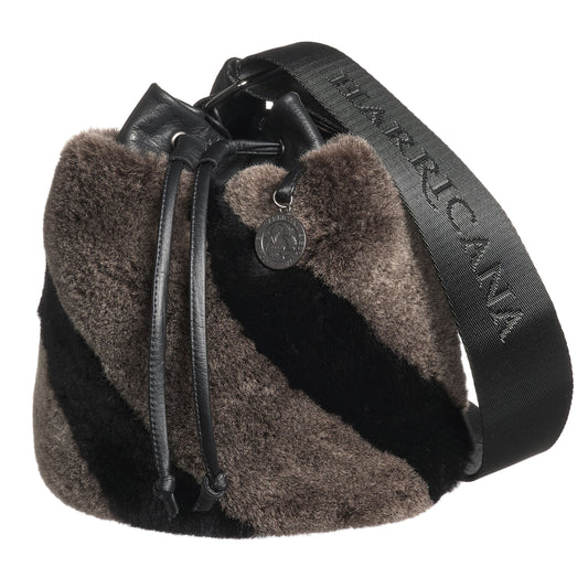 GABBIE S - LEATHER DRAW CORD POUCH BAG W SHEARLING