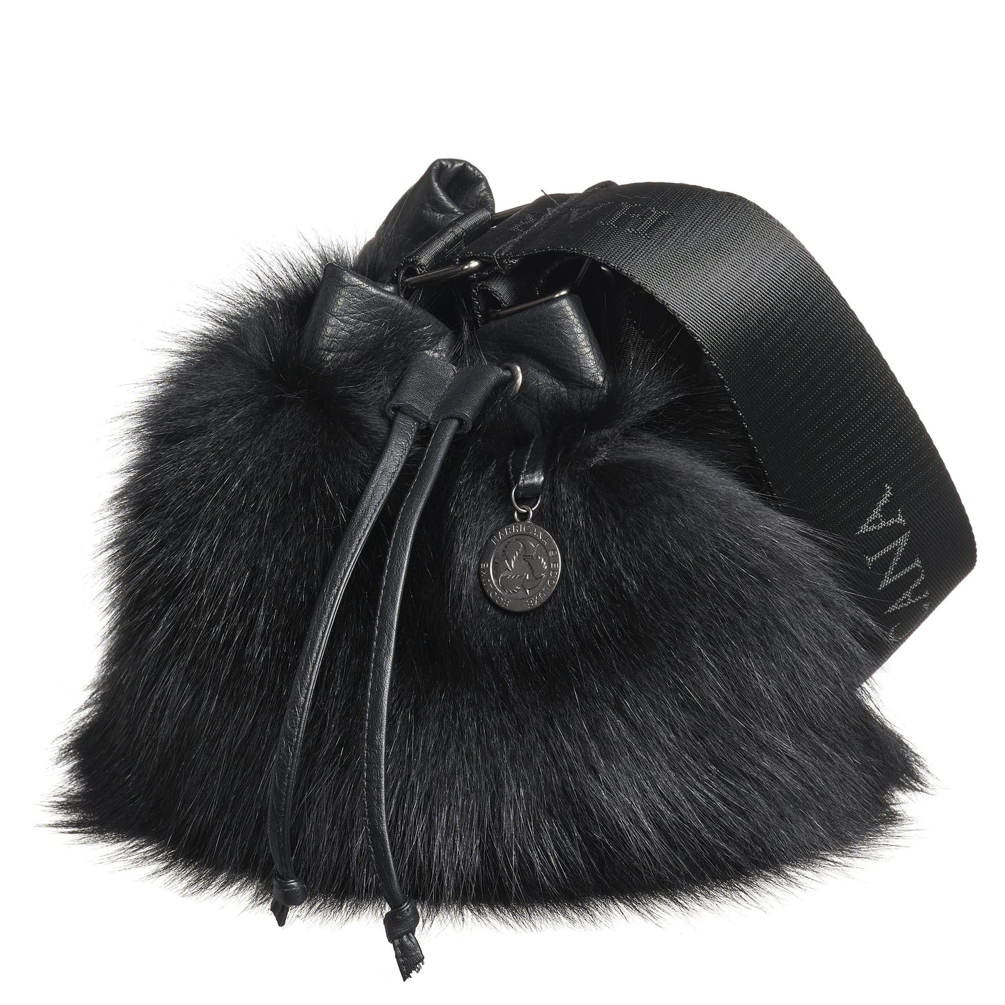 GABBIE F - LEATHER DRAW CORD POUCH BAG W UPCYCLED FUR