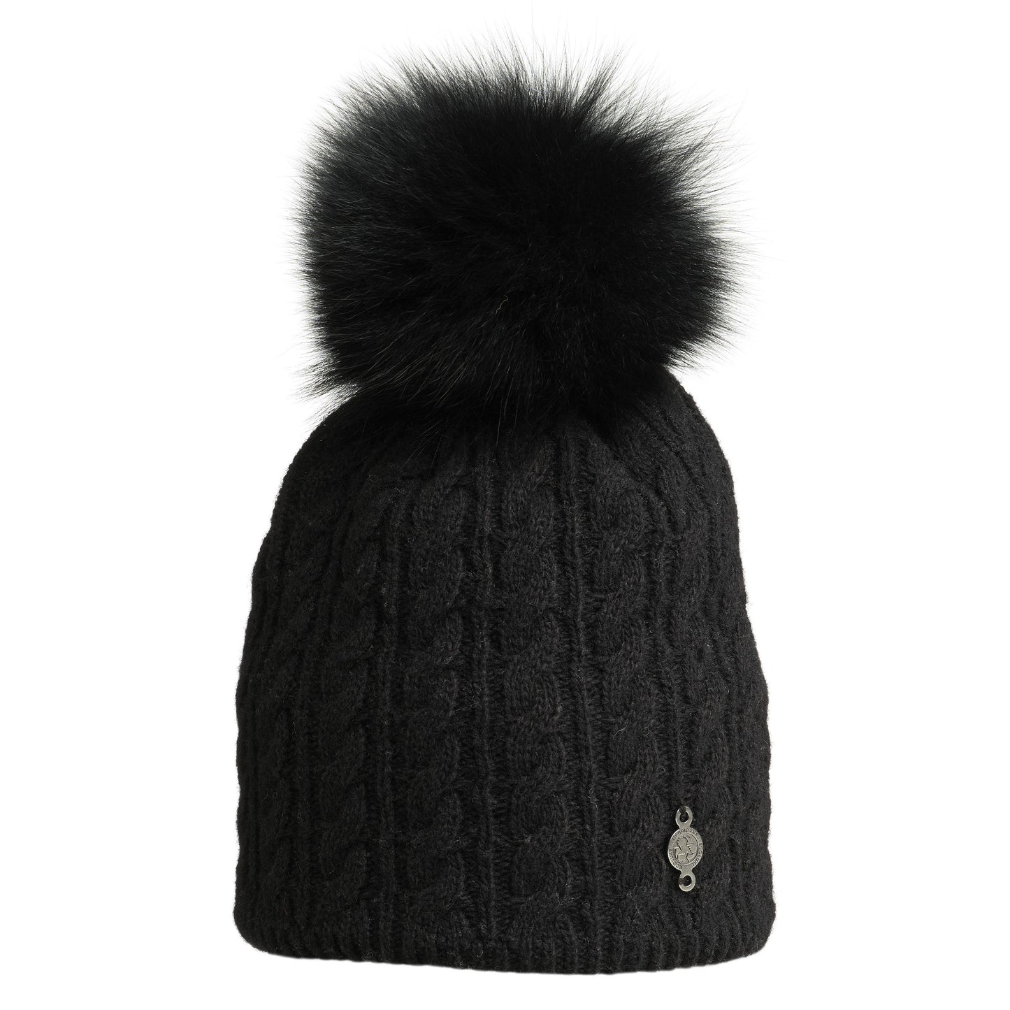 BRYDEN - CABLE KNIT BEANIE W UPCYCLED FUR POM