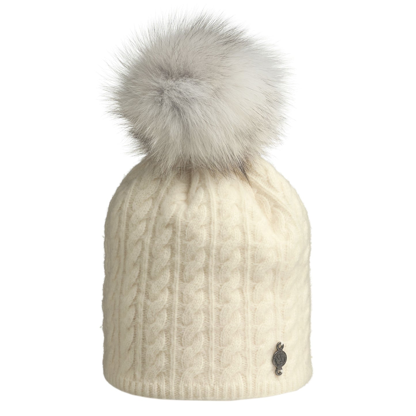 BRYDEN - CABLE KNIT BEANIE W UPCYCLED FUR POM