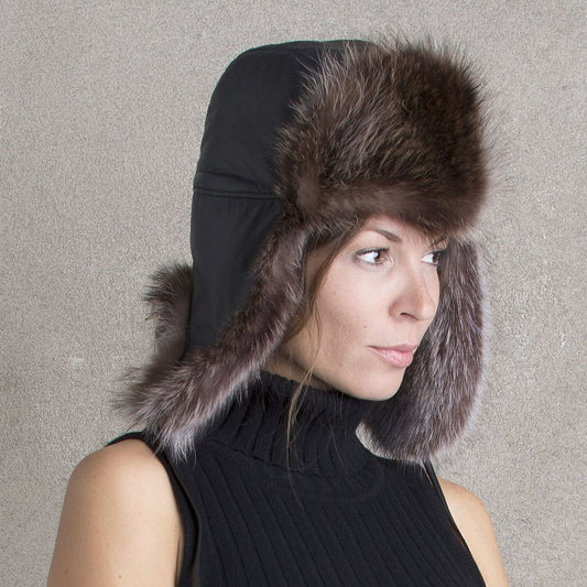 CHAPKA F - HAT IN LEATHER WITH UPCYCLED FUR