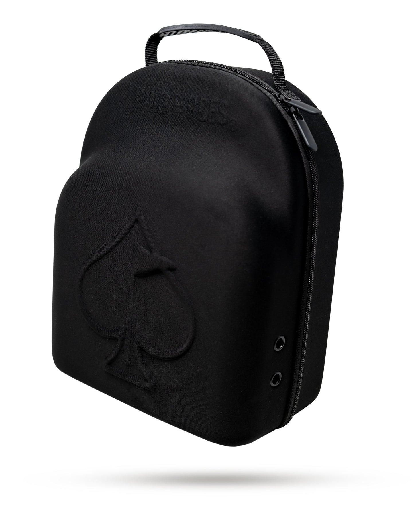 Black Hat Caddie for organizing and storing hats, featuring multiple slots and a sleek design.