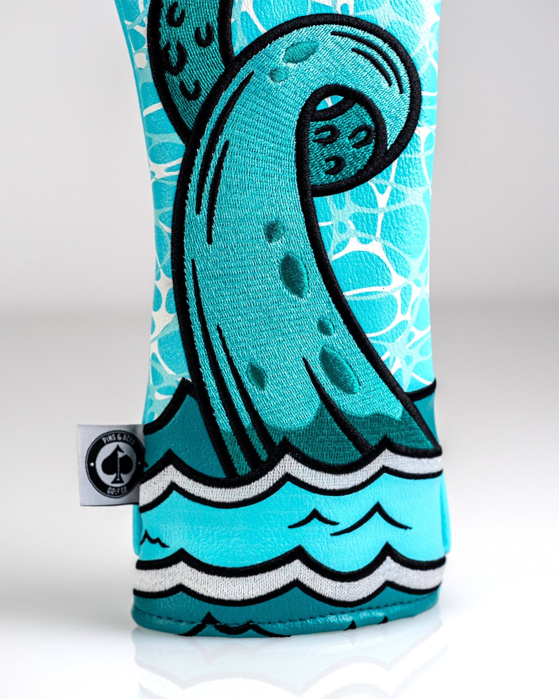 Alt text: Kraken fairway cover featuring a vibrant, aquatic design with a stylized kraken and bold colors, designed to fit golf clubs.