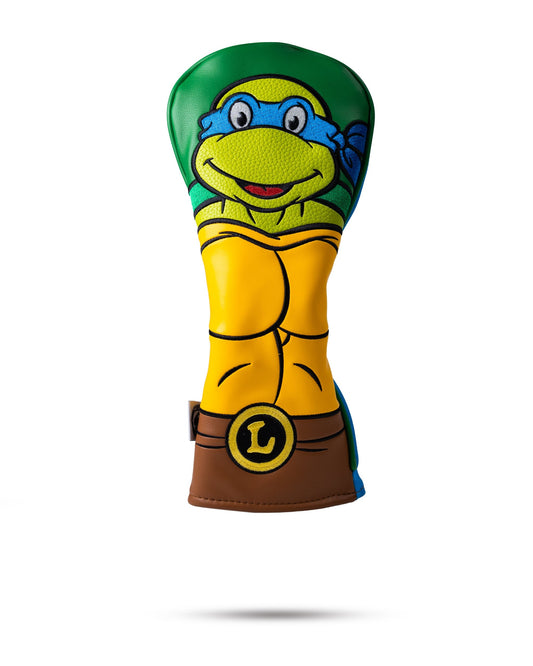TMNT Leonardo fairway cover featuring a front view of the character with a blue bandana and sword.