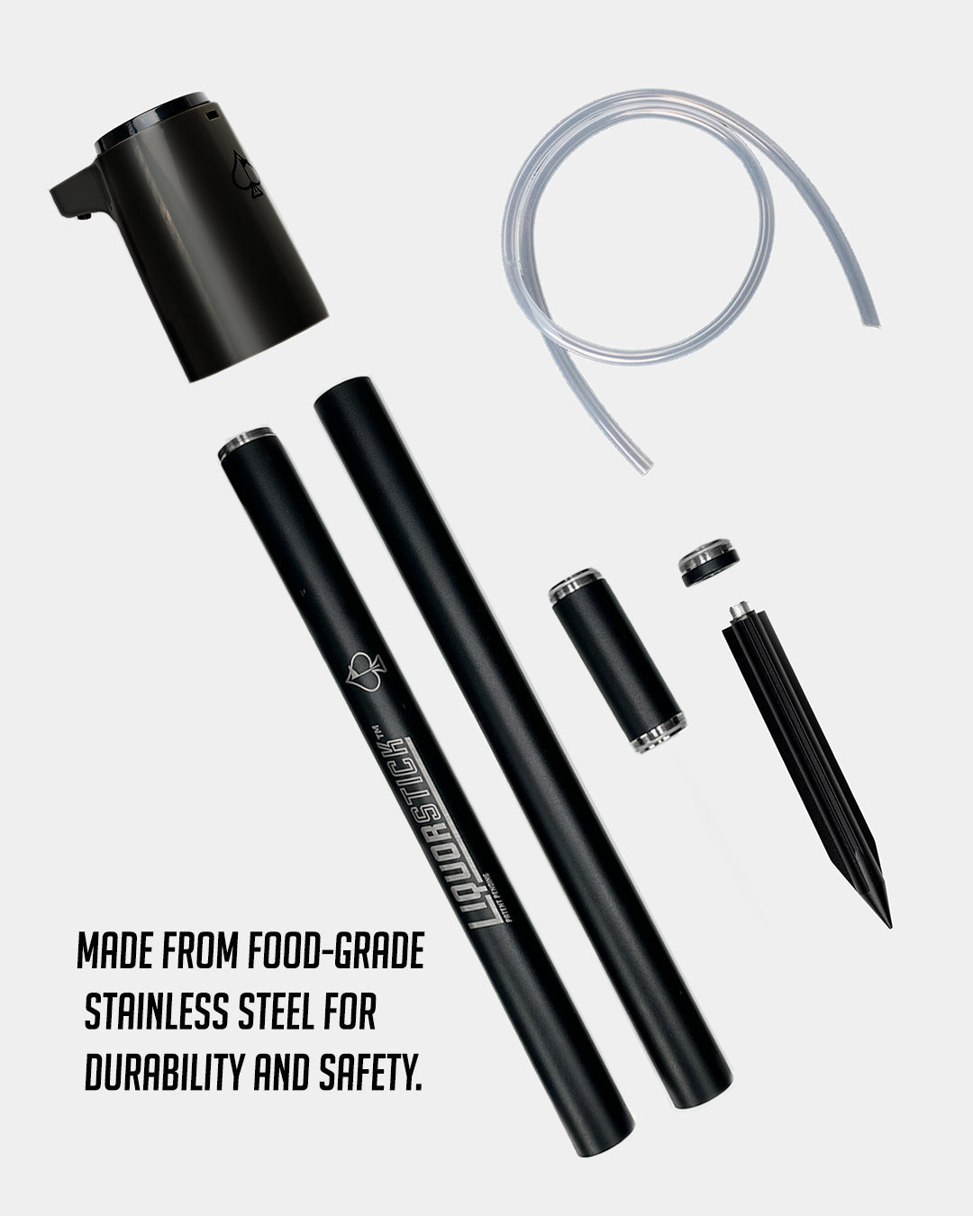LiquorStick® 3.0 in black, made from food-grade stainless steel, showcasing a sleek design.