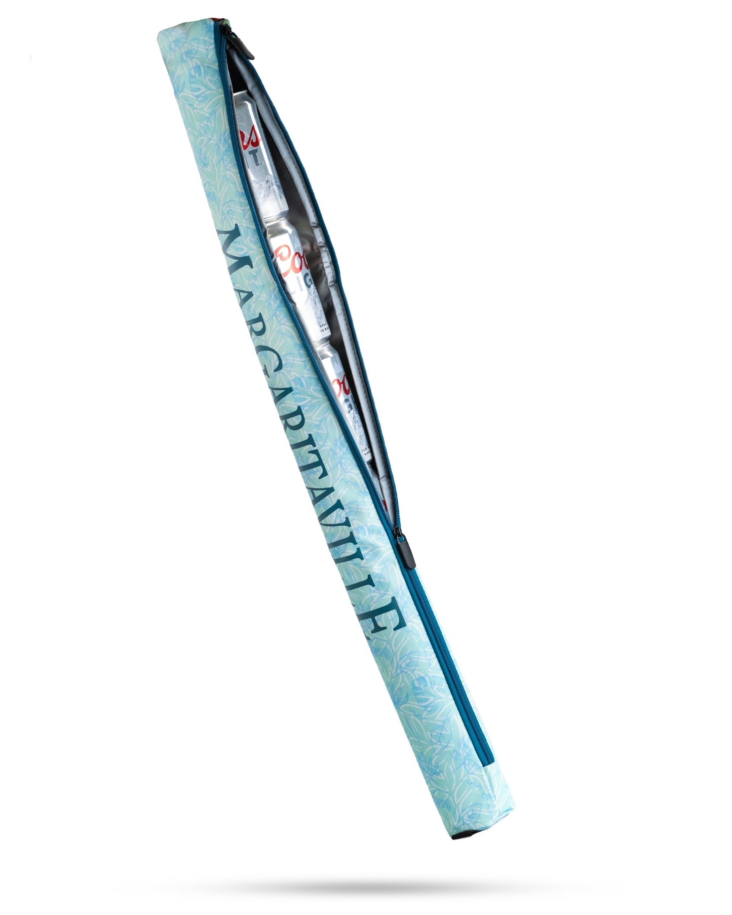 Margaritaville beer sleeve, featuring a vibrant design and insulation for keeping beverages cold.