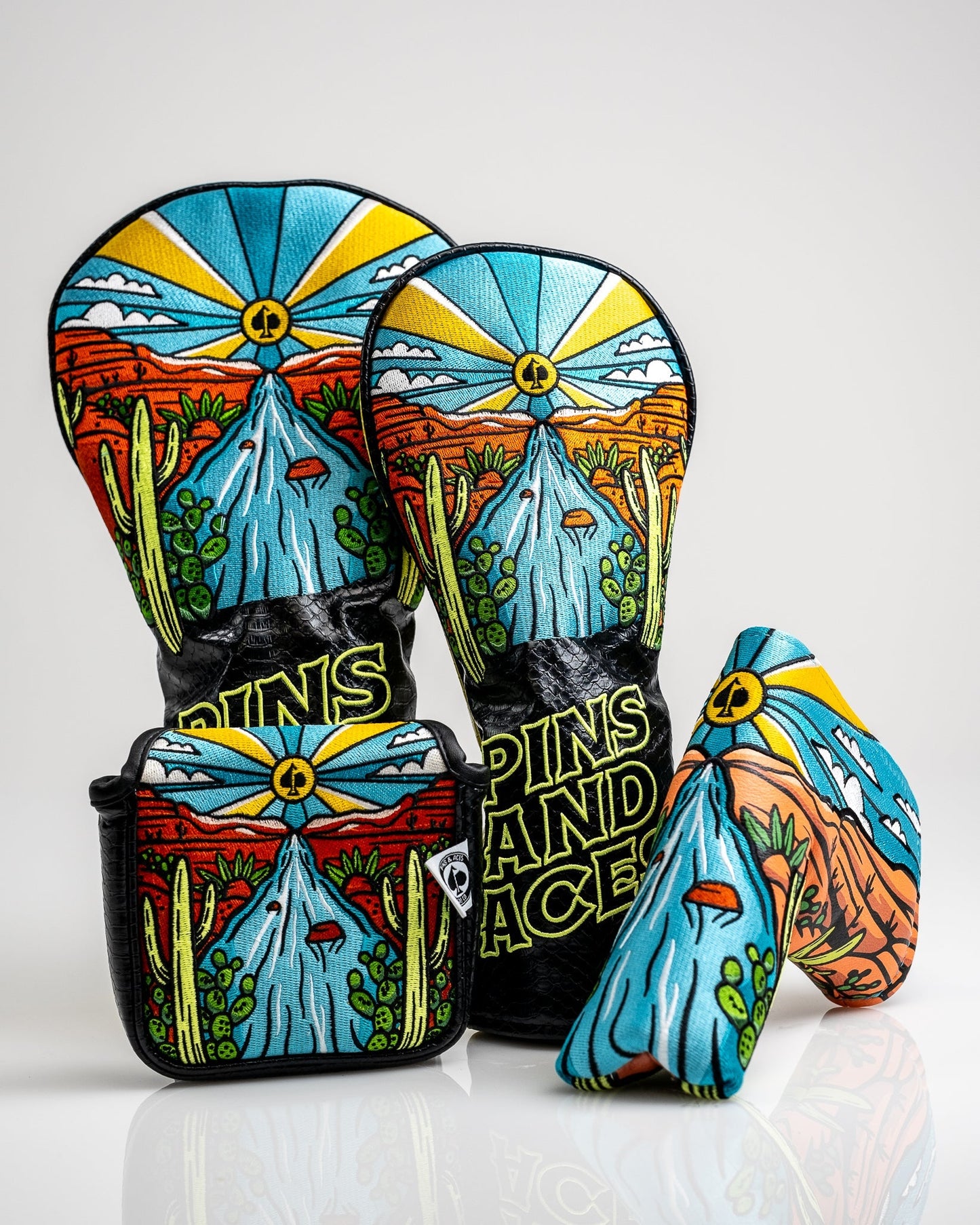 Mojave Mallet Cover in vibrant desert color patterns, designed for protecting golf putters.