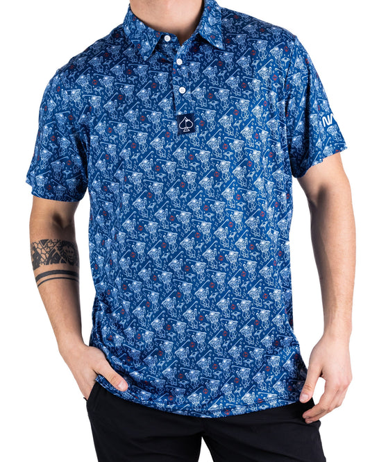 NASA Space Walker blue polo shirt featuring the iconic NASA logo on the left chest.