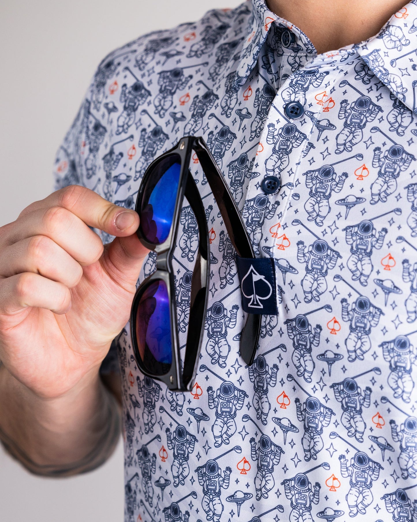 NASA Space Walker Gray Polo Shirt featuring the iconic NASA logo and a classic design.