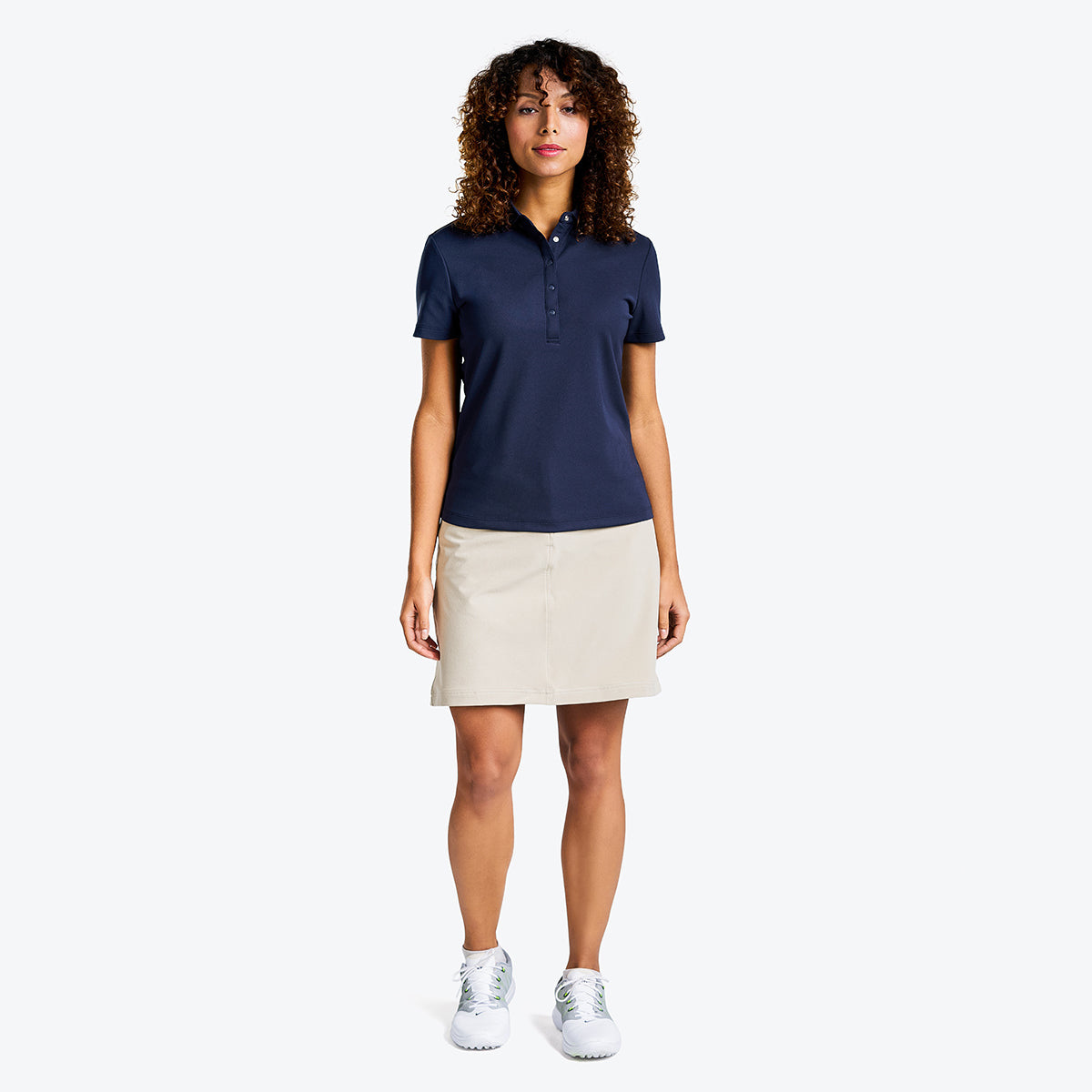 Brenna Mock Neck Polo Shirt in Navy