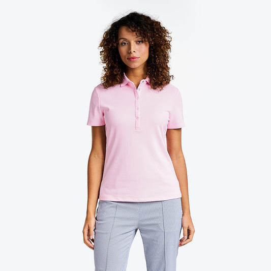 Brenna Mock Neck Polo Shirt in Quiet Pink