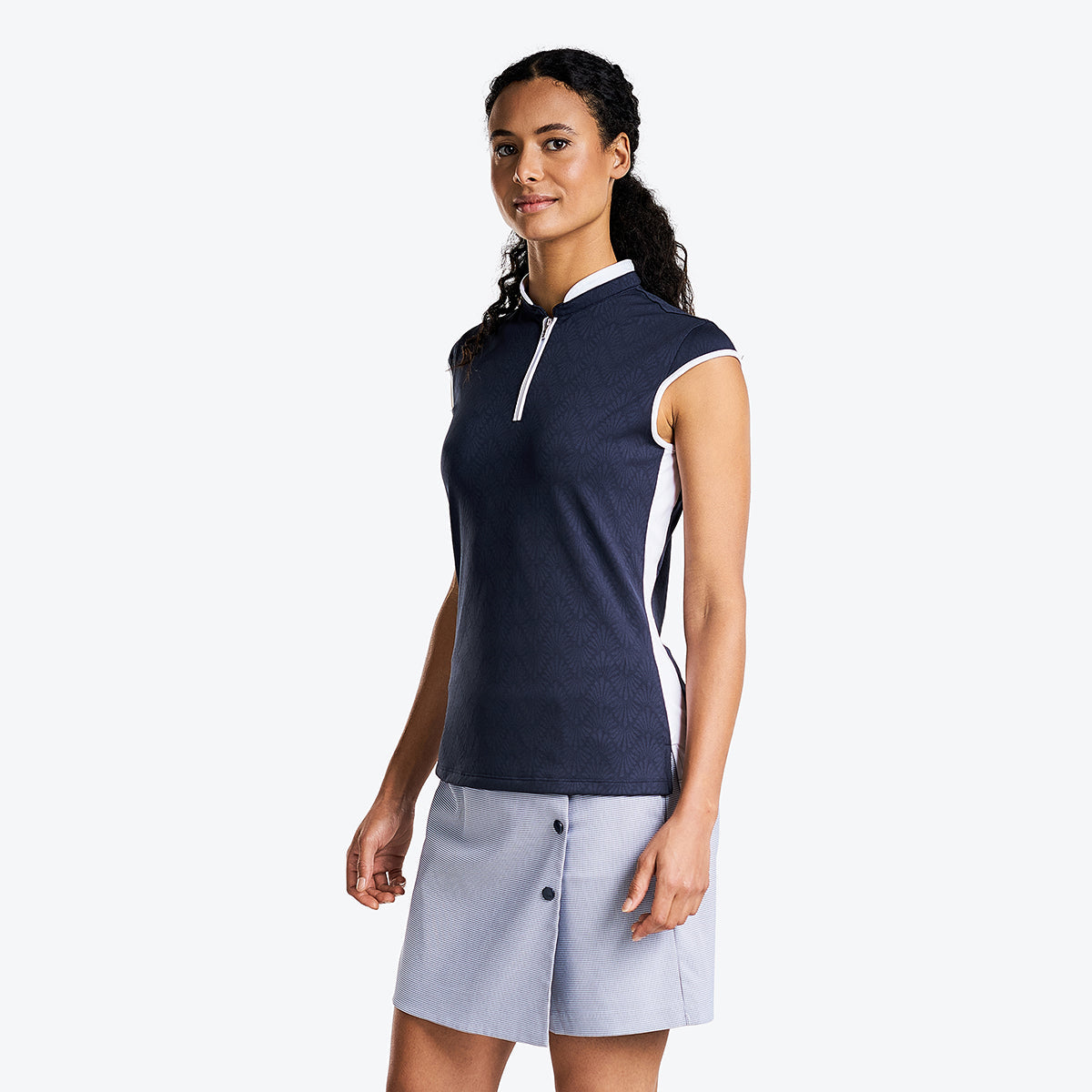 Brianna Sleveless Mock in Navy
