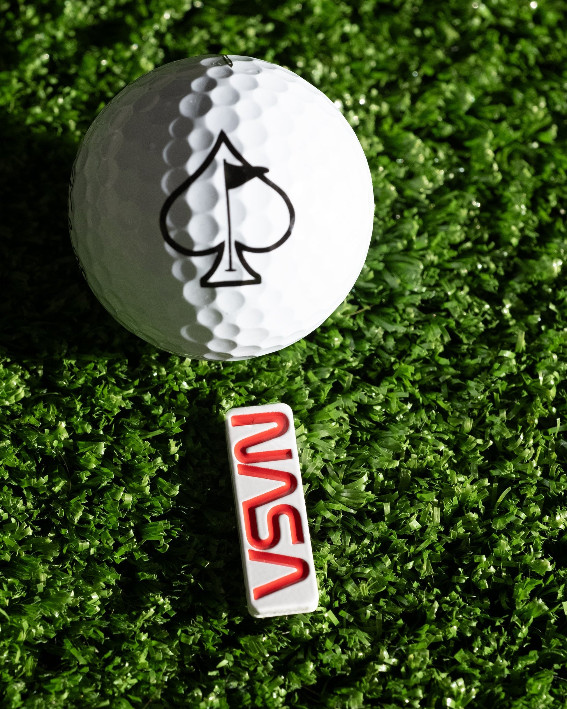 NASA "Worm" ball marker featuring a vibrant design with the iconic NASA logo in red and blue on a circular background.
