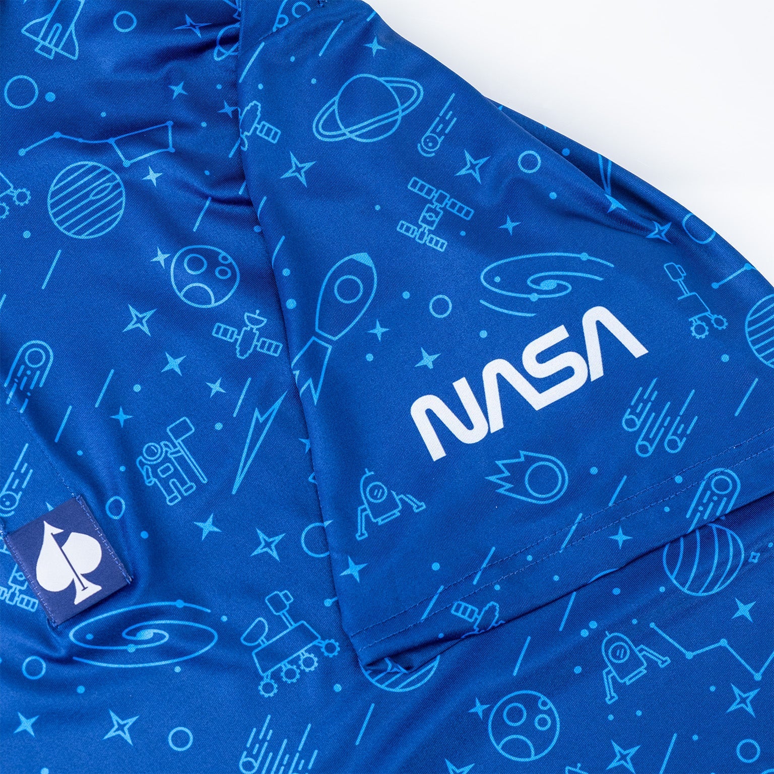 Men's NASA polo shirt in navy blue, featuring the iconic NASA logo and a classic collar design.