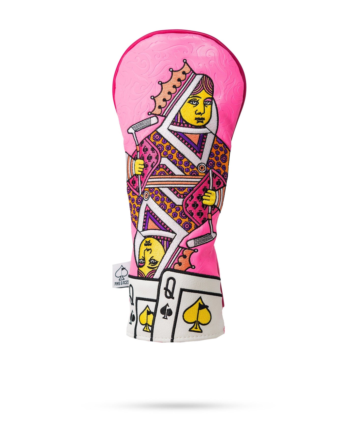 Pink Lemonade Queen of Spades fairway cover with vibrant pink and yellow design, featuring a queen of spades emblem.