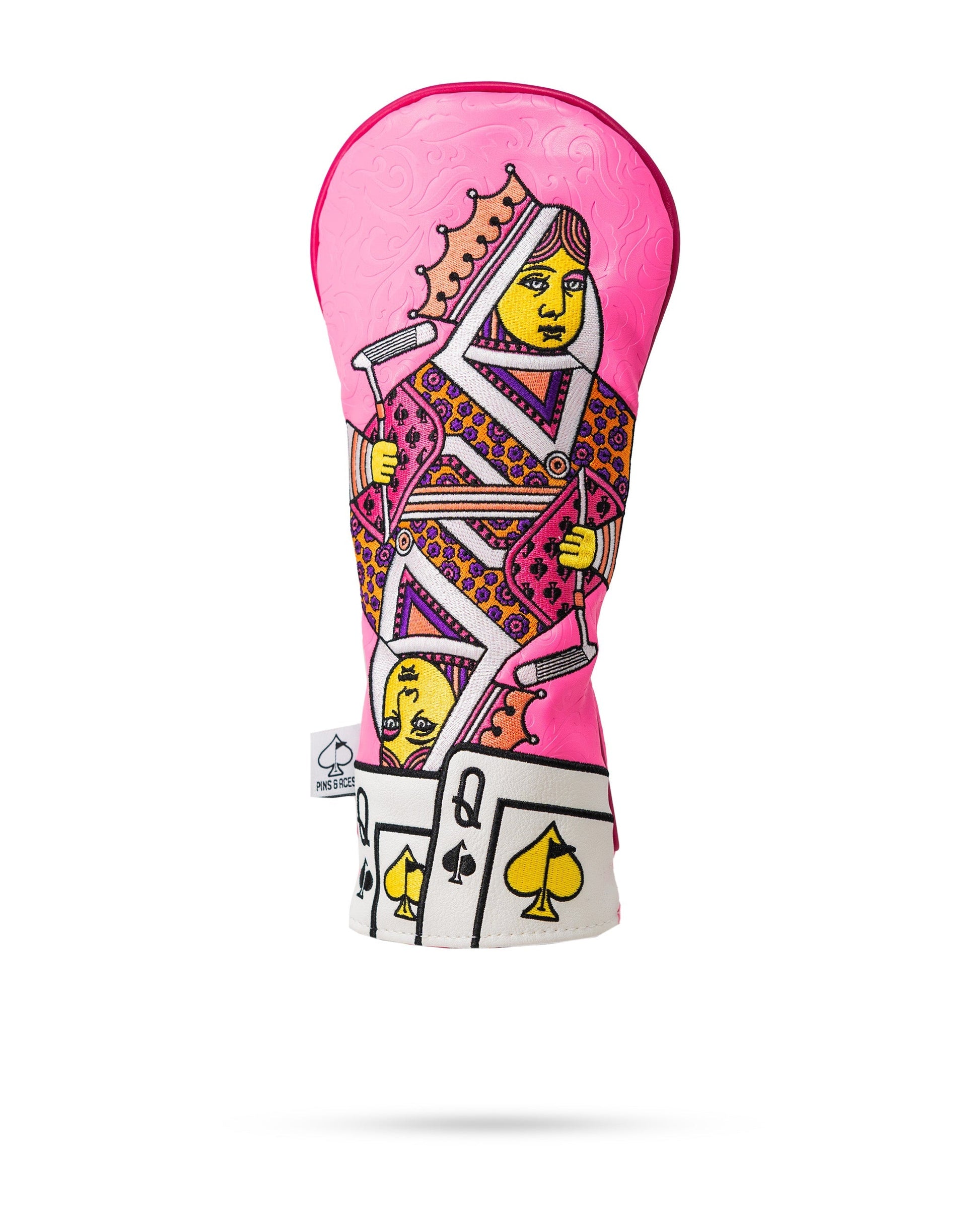 Pink Lemonade Queen of Spades fairway cover with vibrant pink and yellow design, featuring a queen of spades emblem.