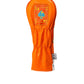 Alt text: "Orange Crush Queen of Spades fairway golf club head cover with vibrant colors and spade design."