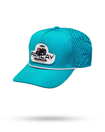 Perforated baby blue rope hat featuring Parlay Building Co. logo, designed for stylish comfort on and off the golf course.