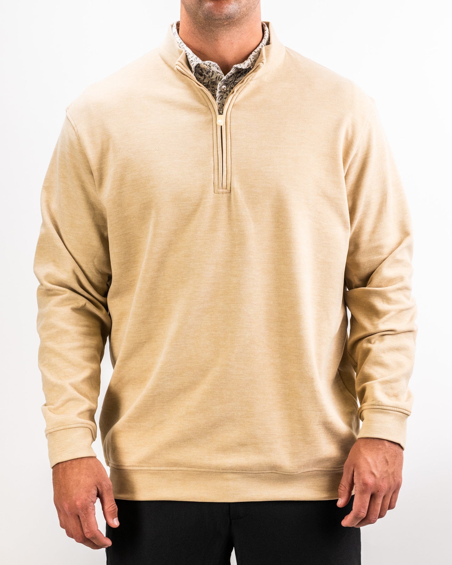 Men's beige Player Preferred™ Pullover in sand color, featuring a quarter-zip neckline and comfortable, casual fit.