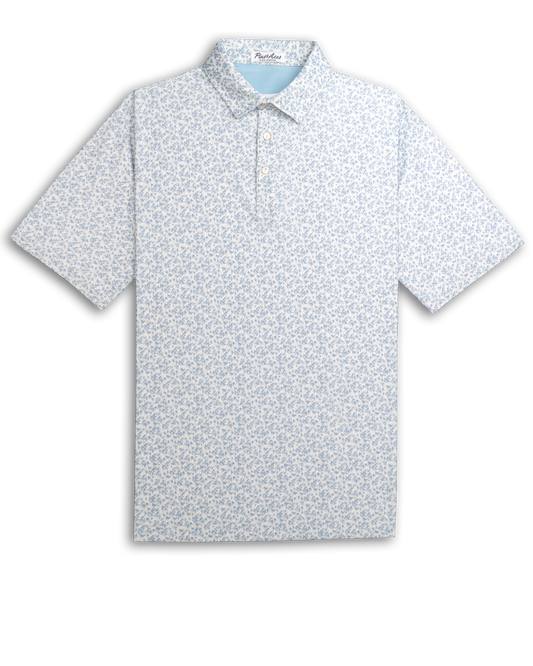 Olive green Player Preferred™ Polo shirt displayed on a wooden background.