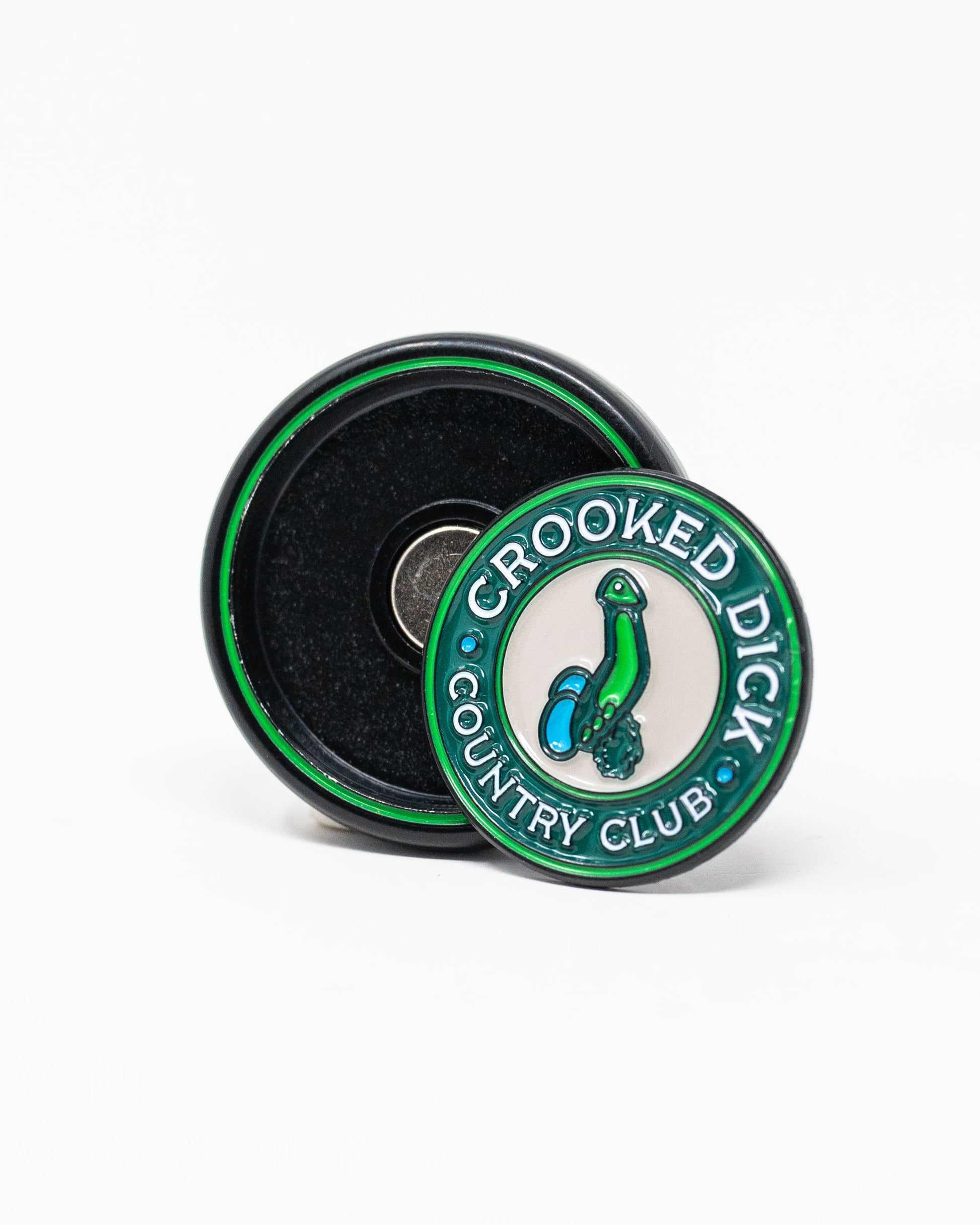 Pop Out Medallion Ball Marker featuring the Crooked Dick design, showcasing intricate details and vibrant colors, ideal for golf enthusiasts.