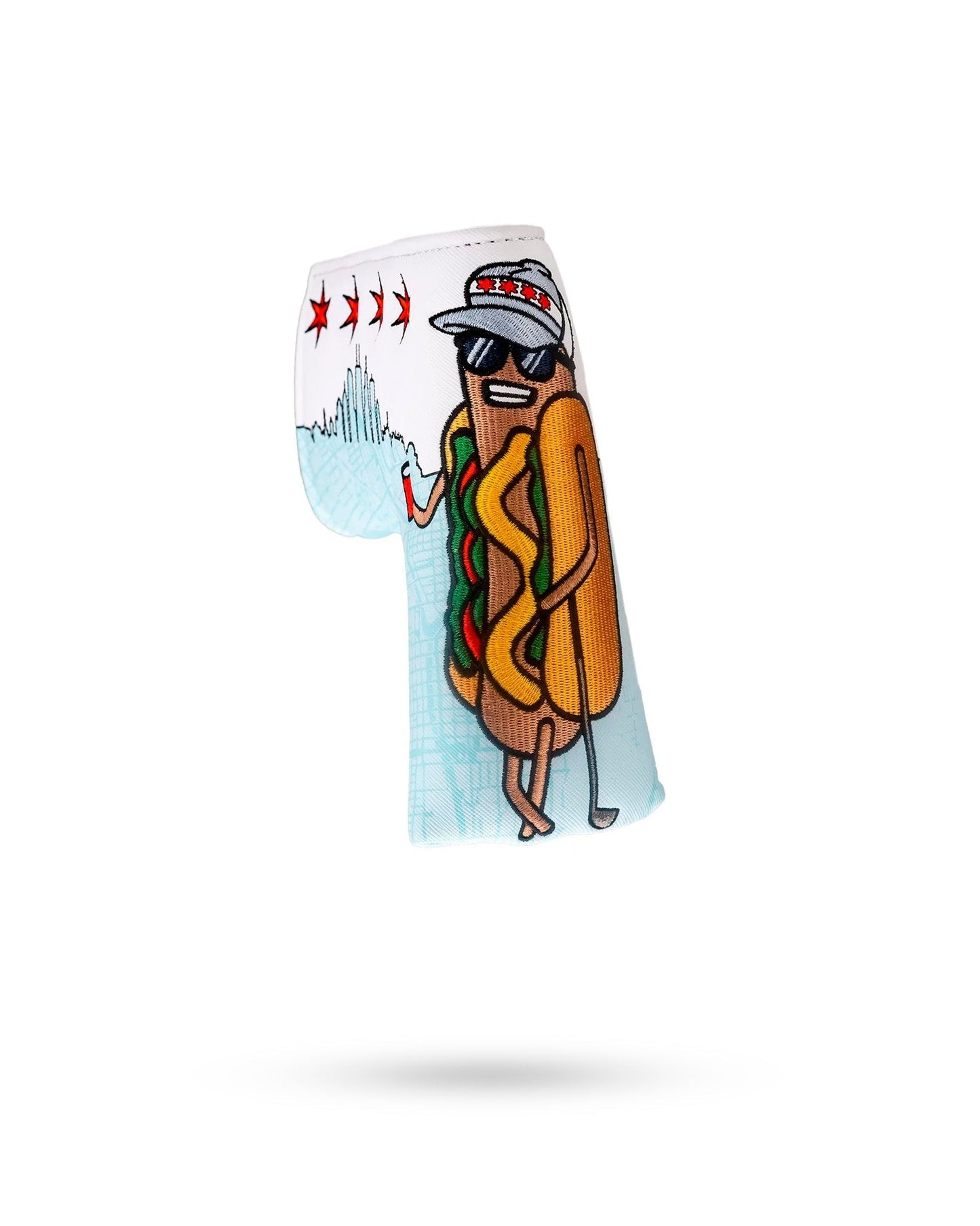 Chicago Dog Blade Putter Cover featuring a vibrant design of a Chicago-style hot dog.