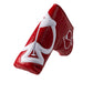 Red and white golf headcover with bold logo, textured pattern, and sporty design for standout style on the course.