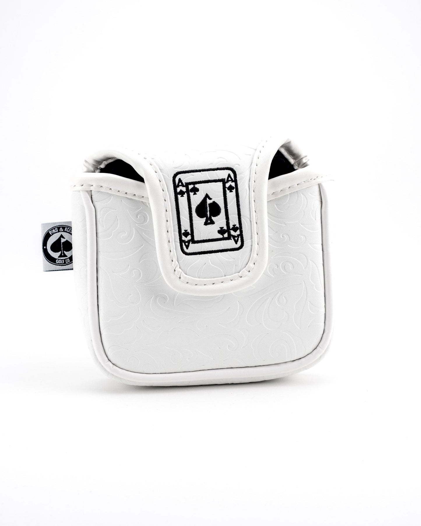 White Out Ace of Spades mallet putter cover featuring a sleek design and stylish embroidery.