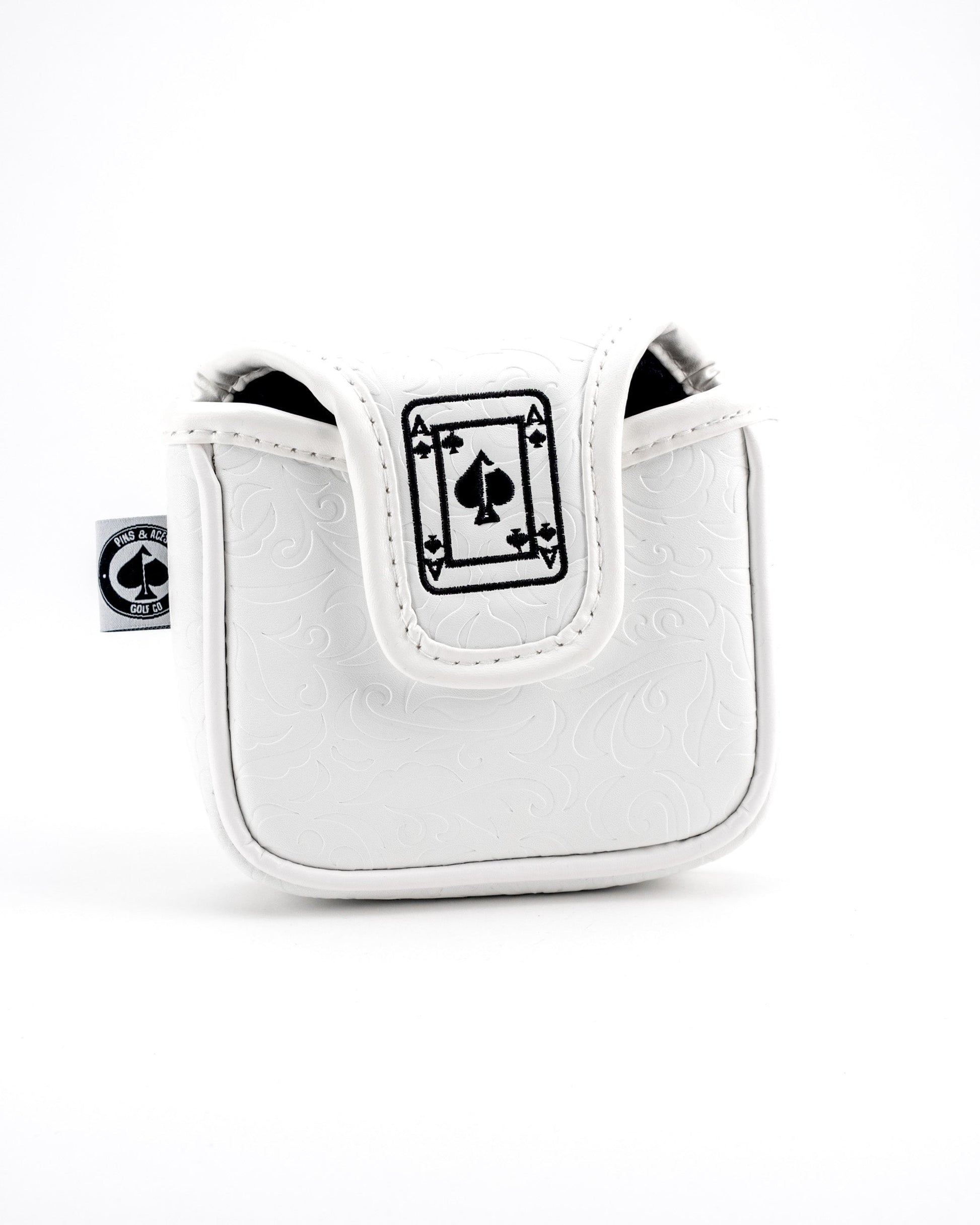 White Out Ace of Spades mallet putter cover featuring a sleek design and stylish embroidery.