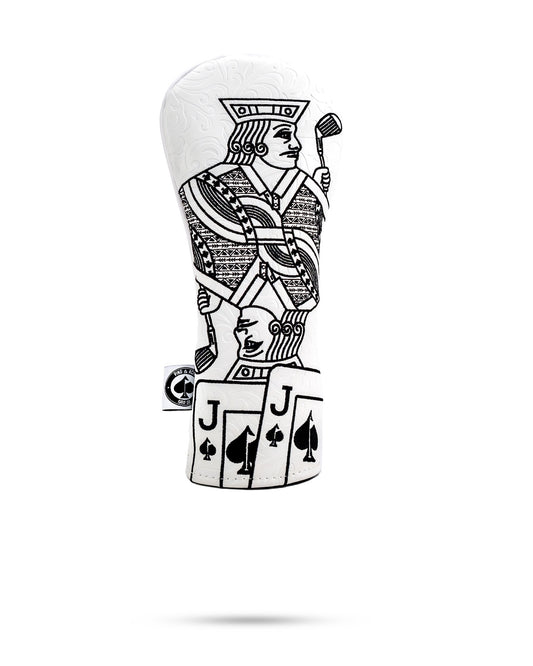 White Out Jack of Spades hybrid cover featuring a stylized jester design on a black and white background.