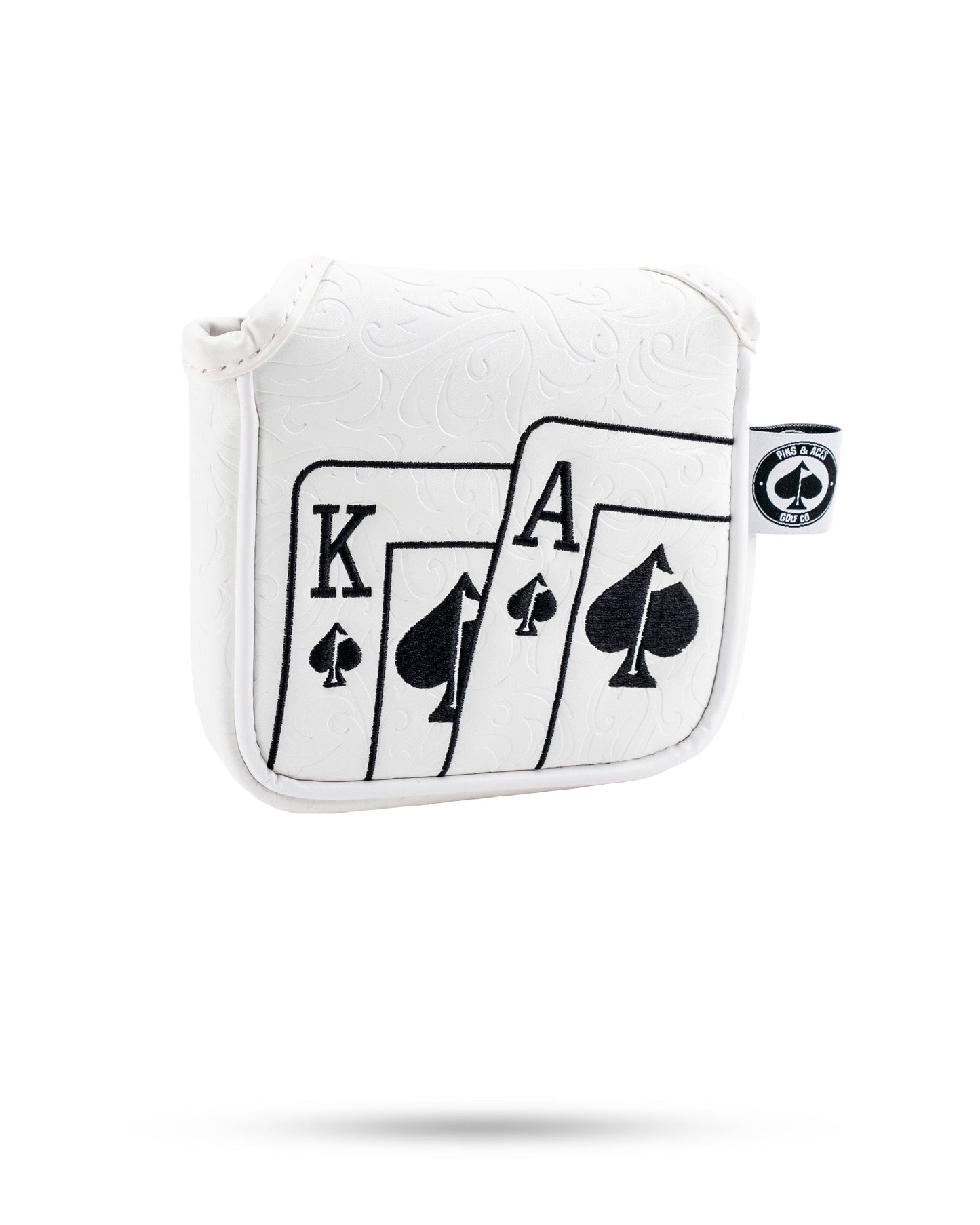 White Out Ace of Spades mallet putter cover featuring a sleek design with a spade emblem, ideal for golf enthusiasts.