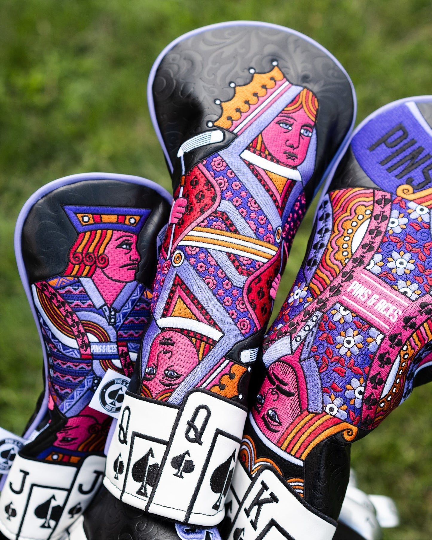 Queen of Spades fairway cover featuring a stylish design with a royal spade motif, made for golf clubs.