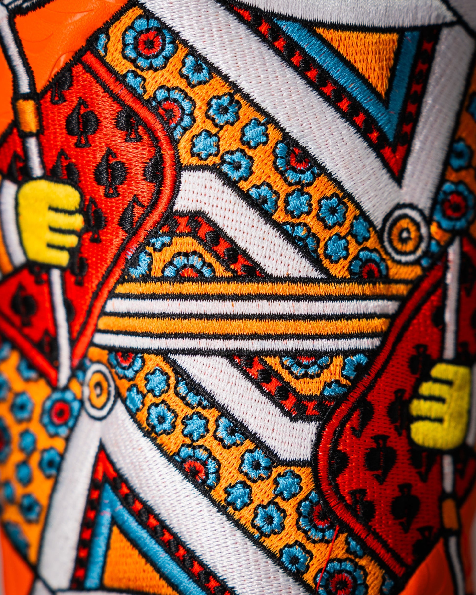 Orange Crush Queen of Spades fairway cover featuring a vibrant design with playing cards motif, crafted for golf clubs.