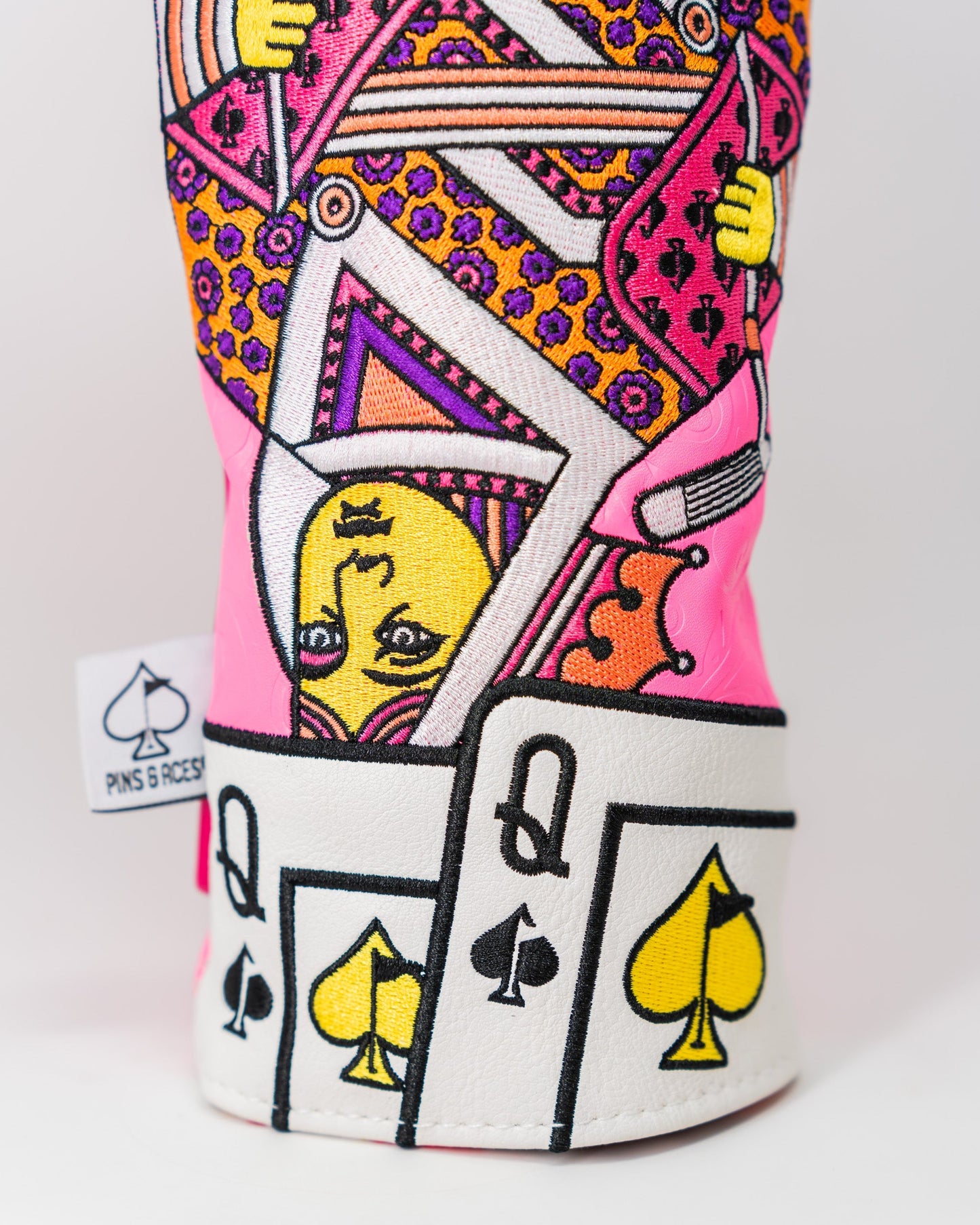 Pink Lemonade Fairway Cover featuring the Queen of Spades design, showcasing vibrant colors and a stylish look for golf enthusiasts.