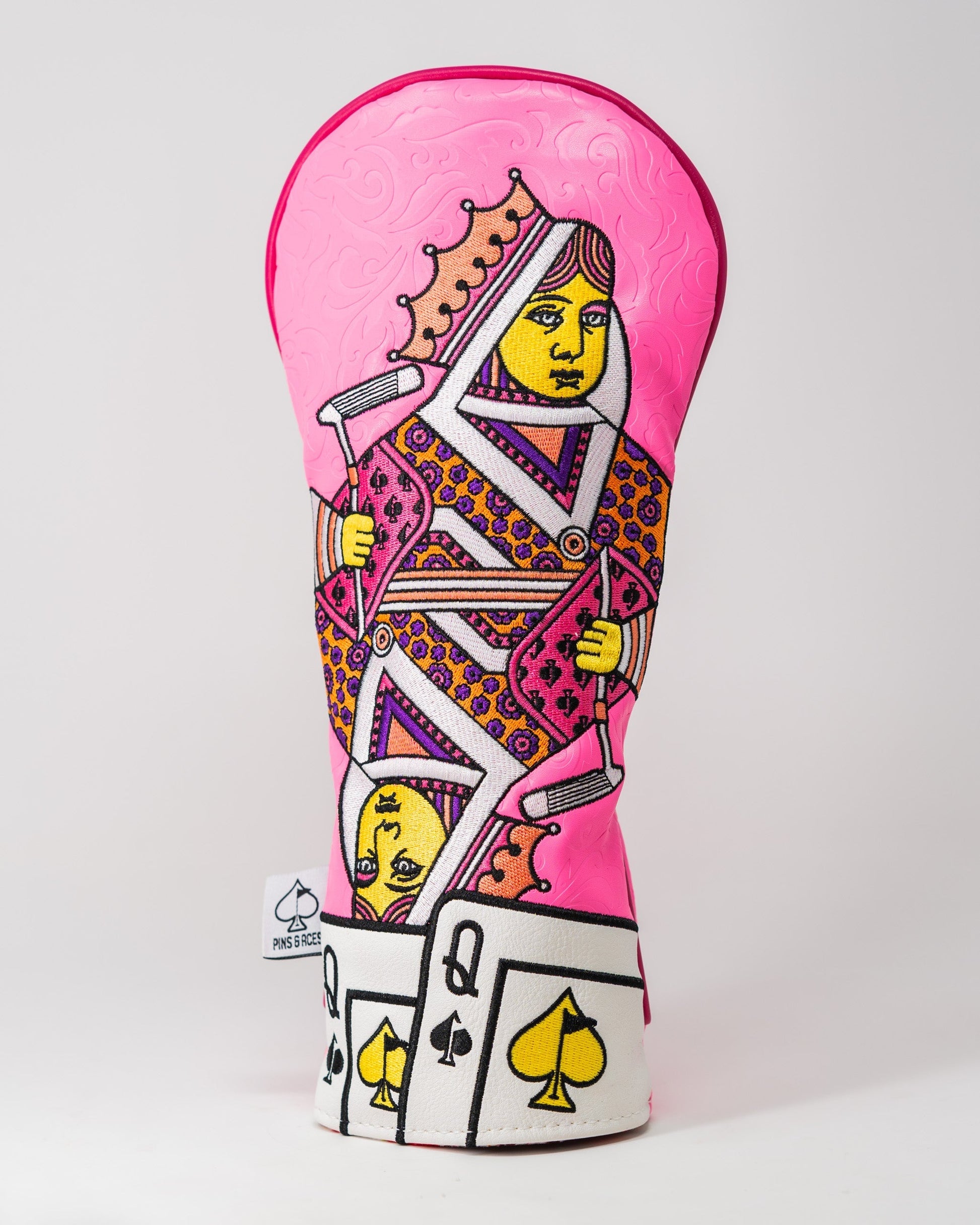 Pink Lemonade Queen of Spades fairway cover featuring vibrant colors and a unique design, perfect for golf enthusiasts.