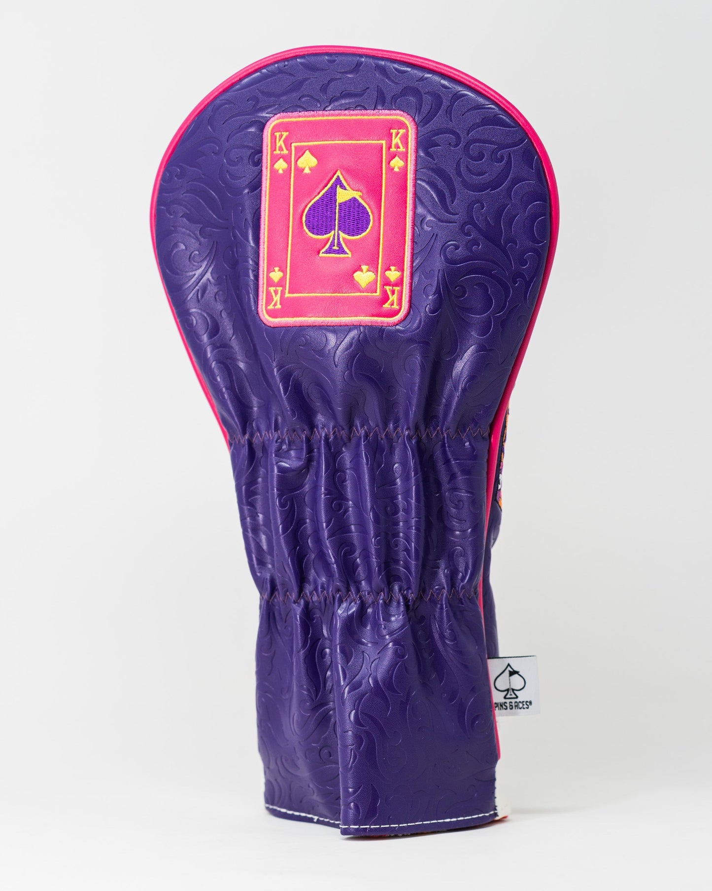 "Pink Lemonade King of Spades driver cover for golf clubs, featuring vibrant colors and a spade design."